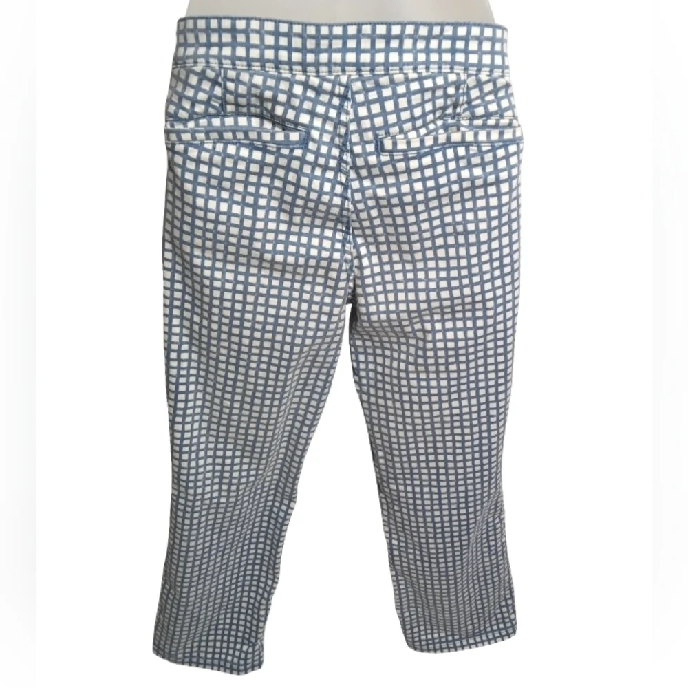 Tory Burch Blue White Geometric Cropped Pants Modern Slim Trousers Sz 30 (10)